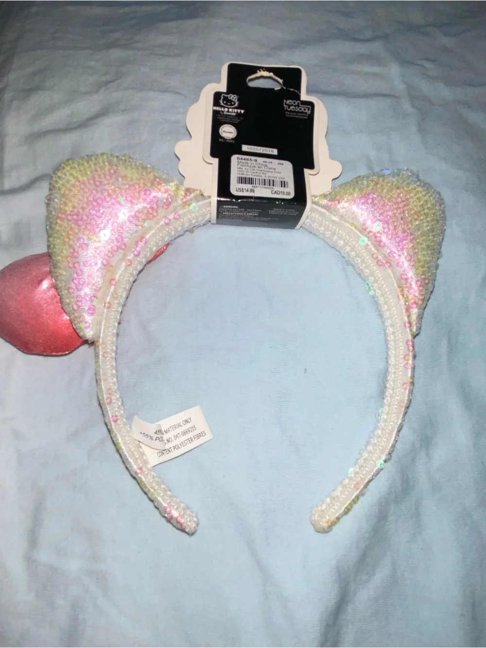 1-Sanrio Hello Kitty Sequin Ear Headband with Satin Pink Bow
